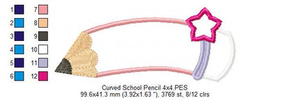 Curved School Pencil - Applique