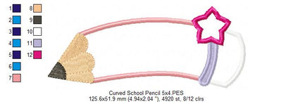 Curved School Pencil - Applique