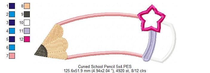 Curved School Pencil - Applique