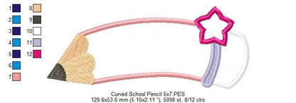 Curved School Pencil - Applique
