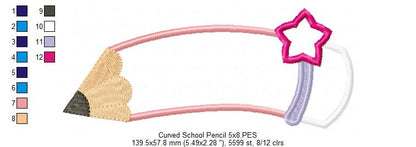 Curved School Pencil - Applique