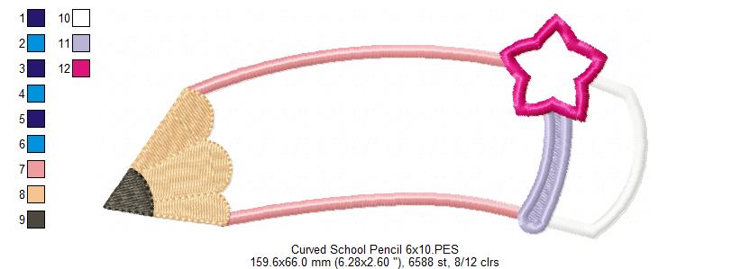 Curved School Pencil - Applique