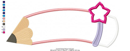 Curved School Pencil - Applique