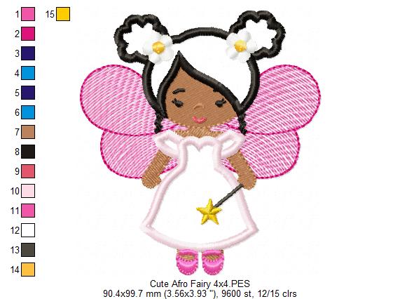 Cute Afro Fairy - Applique - Machine Embroidery Design
