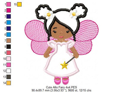 Cute Afro Fairy - Applique - Machine Embroidery Design