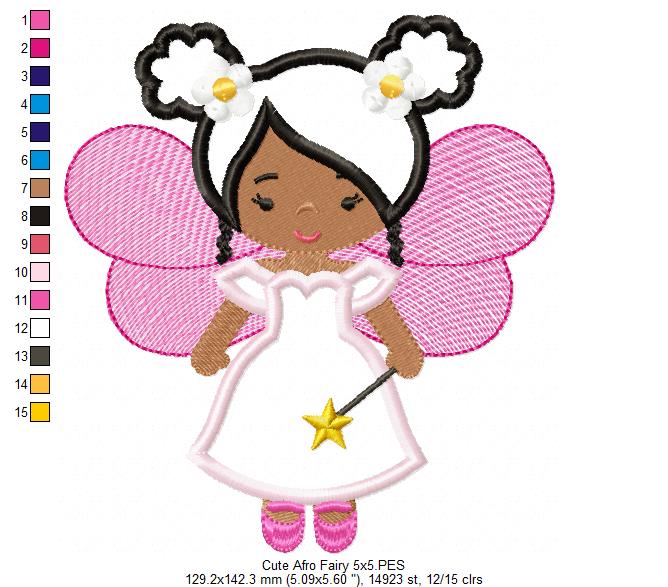 Cute Afro Fairy - Applique - Machine Embroidery Design