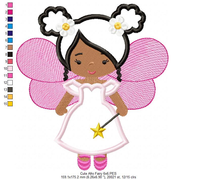 Cute Afro Fairy - Applique - Machine Embroidery Design