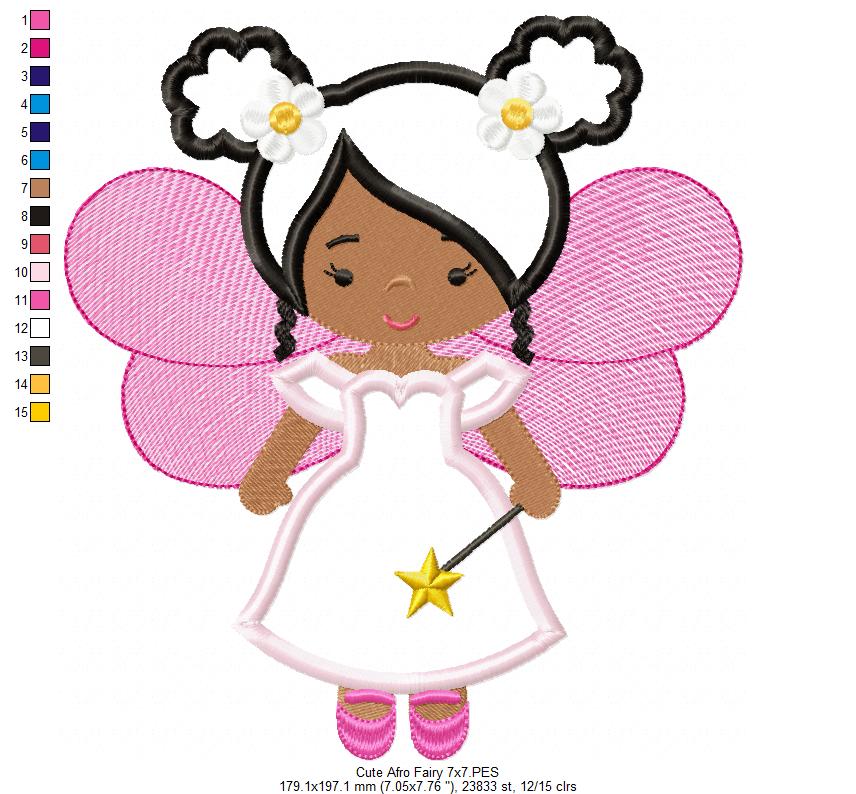 Cute Afro Fairy - Applique - Machine Embroidery Design