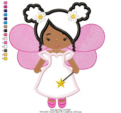 Cute Afro Fairy - Applique - Machine Embroidery Design