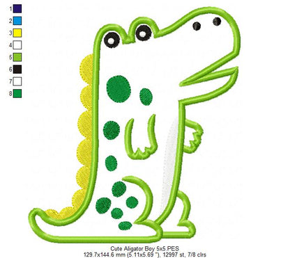 Cute Alligator Boy and Girl - Applique - Set of 2 designs