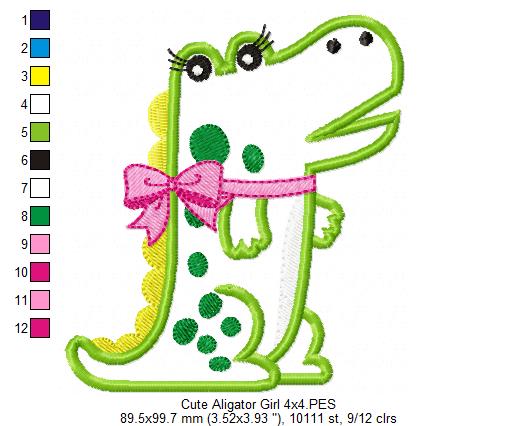 Cute Alligator Girl - Applique