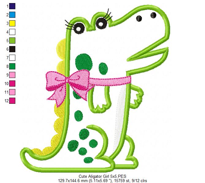 Cute Alligator Girl - Applique