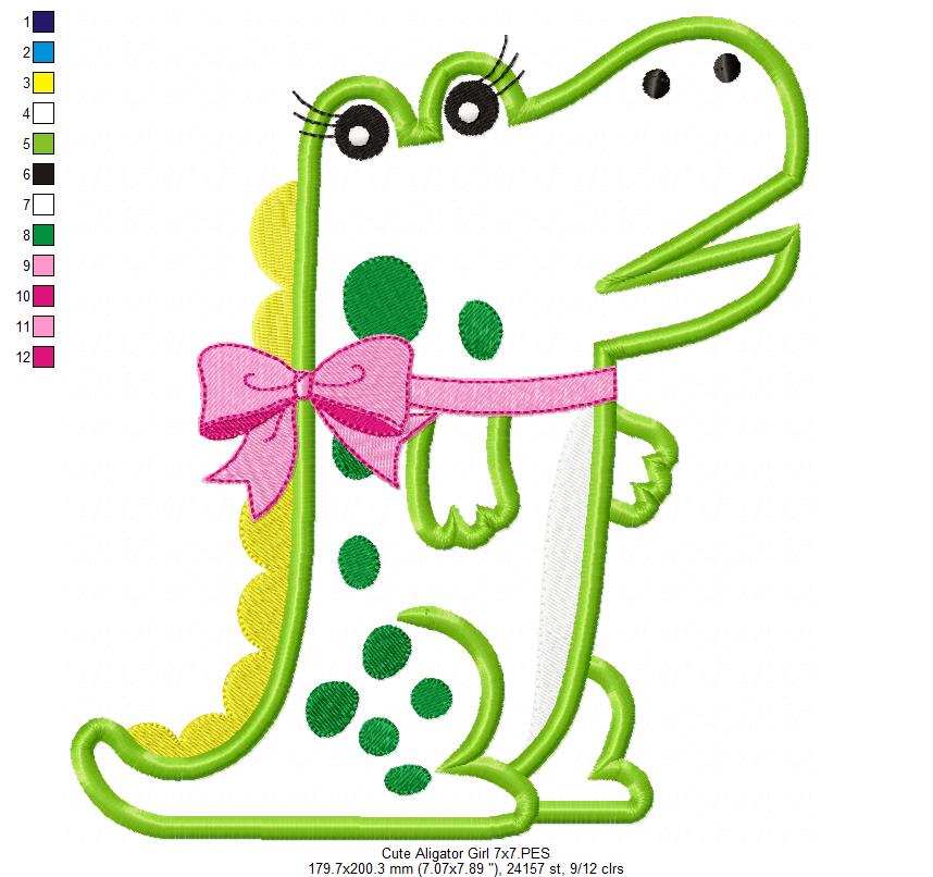 Cute Alligator Girl - Applique