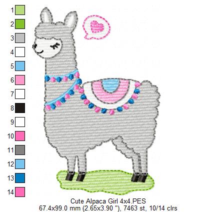 Cute Alpaca Girl - Fill Stitch