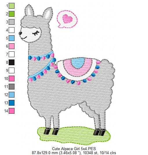 Cute Alpaca Girl - Fill Stitch