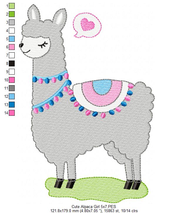 Cute Alpaca Girl - Fill Stitch