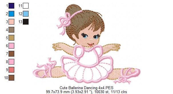 Cute Ballerina Dancing - Applique - Machine Embroidery Design