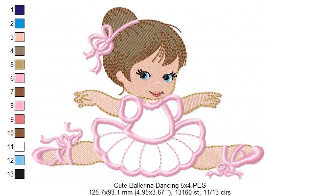 Cute Ballerina Dancing - Applique - Machine Embroidery Design