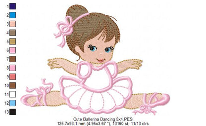Cute Ballerina Dancing - Applique - Machine Embroidery Design