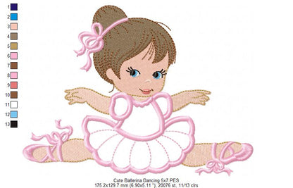 Cute Ballerina Dancing - Applique - Machine Embroidery Design