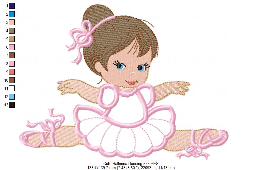 Cute Ballerina Dancing - Applique - Machine Embroidery Design
