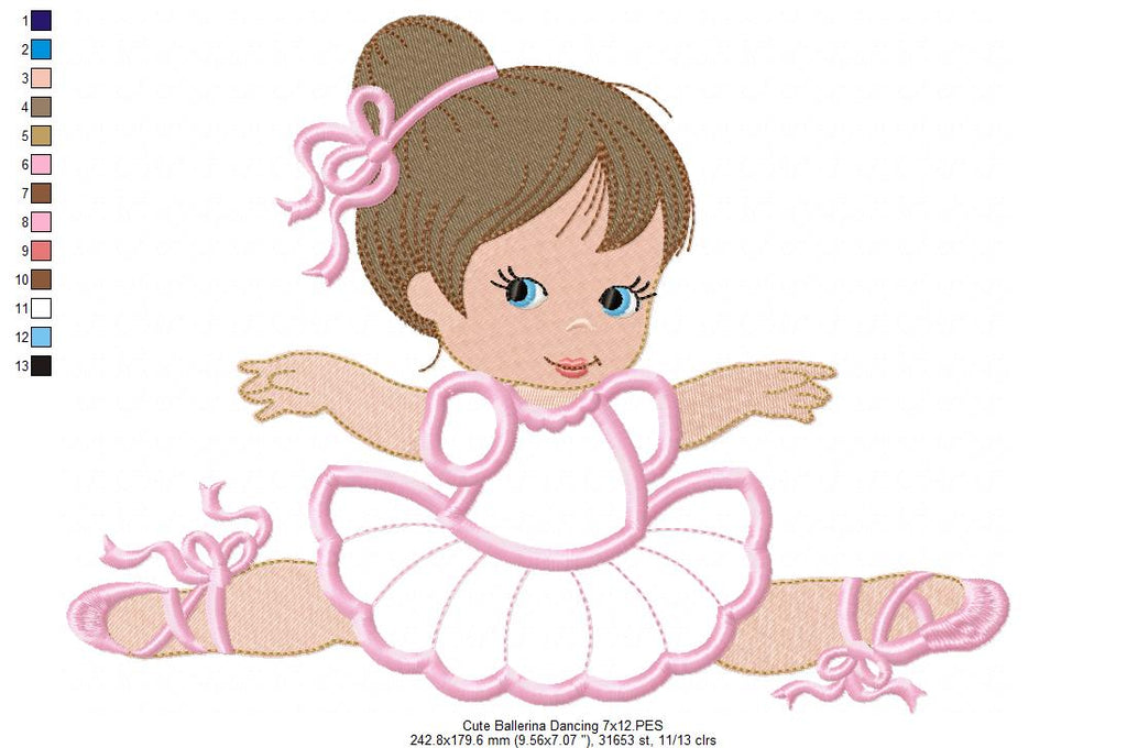 Cute Ballerina Dancing - Applique - Machine Embroidery Design