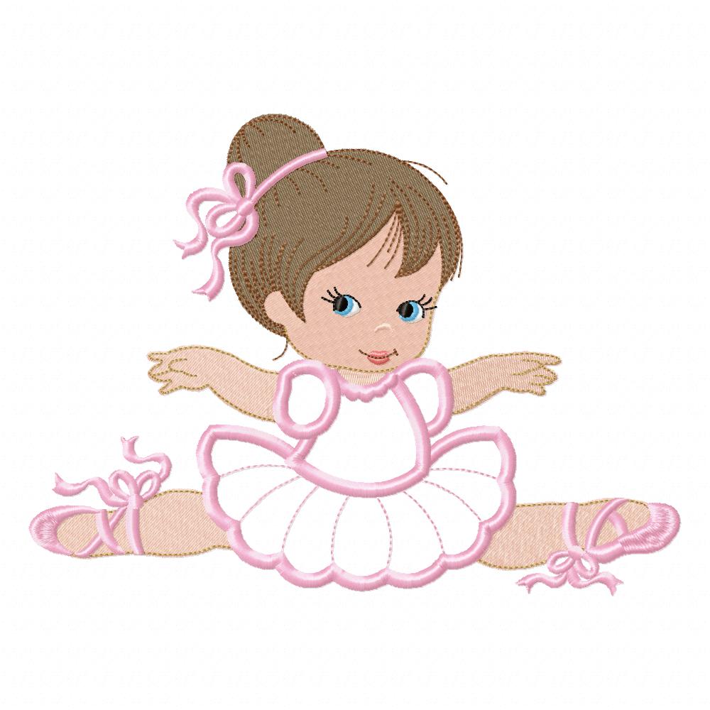 Cute Ballerina Dancing - Applique - Machine Embroidery Design