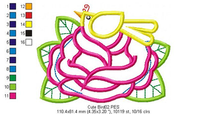 Flower Bird - Applique