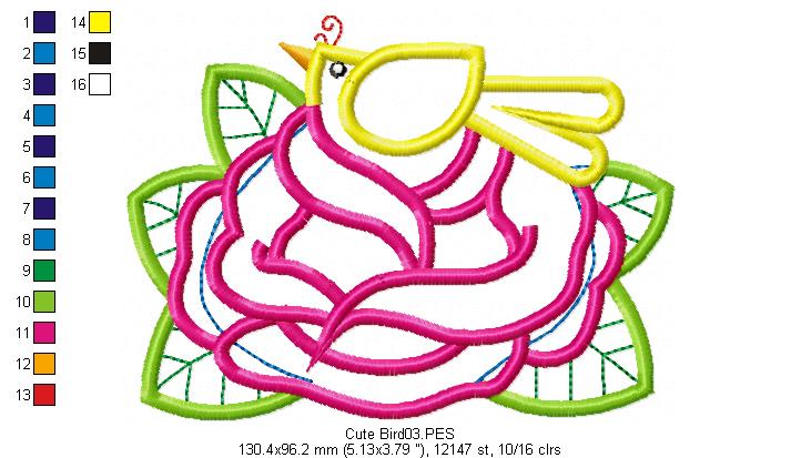 Flower Bird - Applique