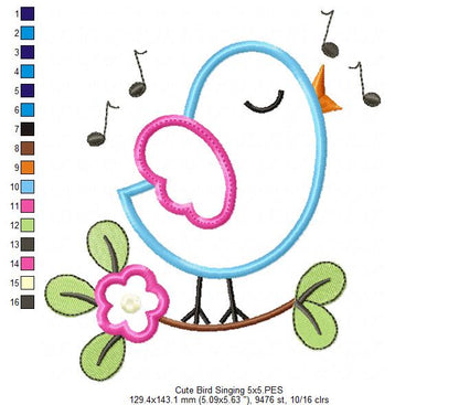 Cute Bird Singing - Applique