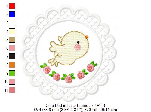 Cute Bird Lace Frame - Applique - Machine Embroidery Design