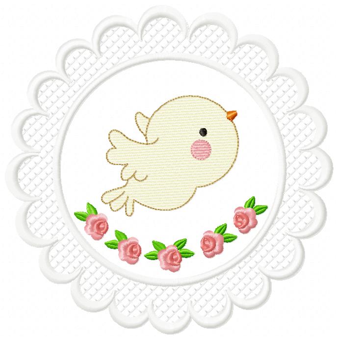 Cute Bird Lace Frame - Applique - Machine Embroidery Design