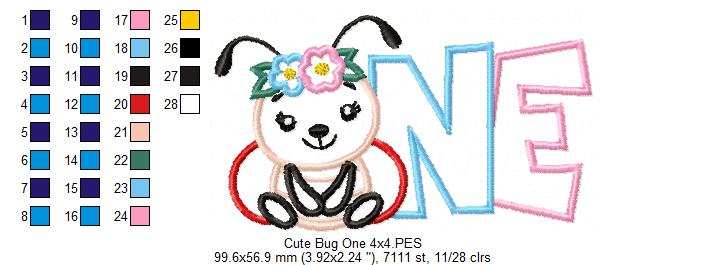 Cute Bug One 1st Birthday - Applique