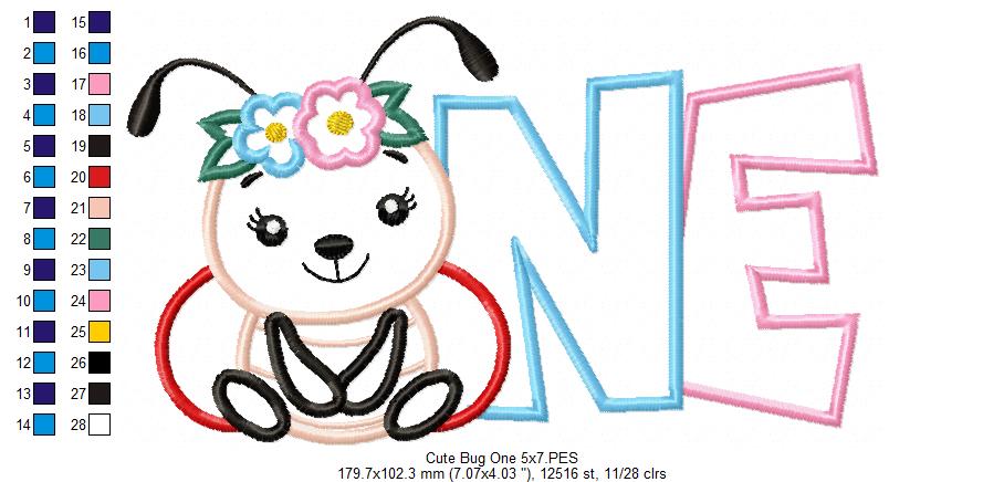 Cute Bug One 1st Birthday - Applique