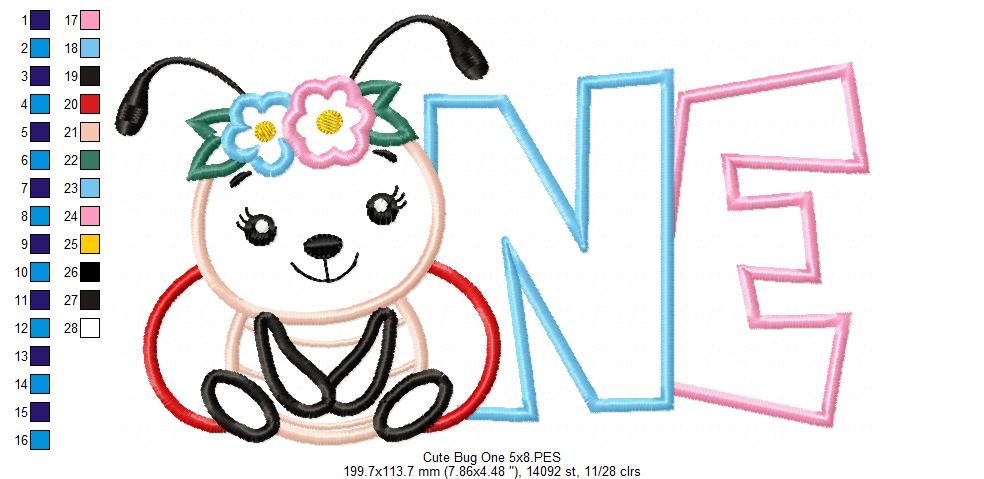 Cute Bug One 1st Birthday - Applique