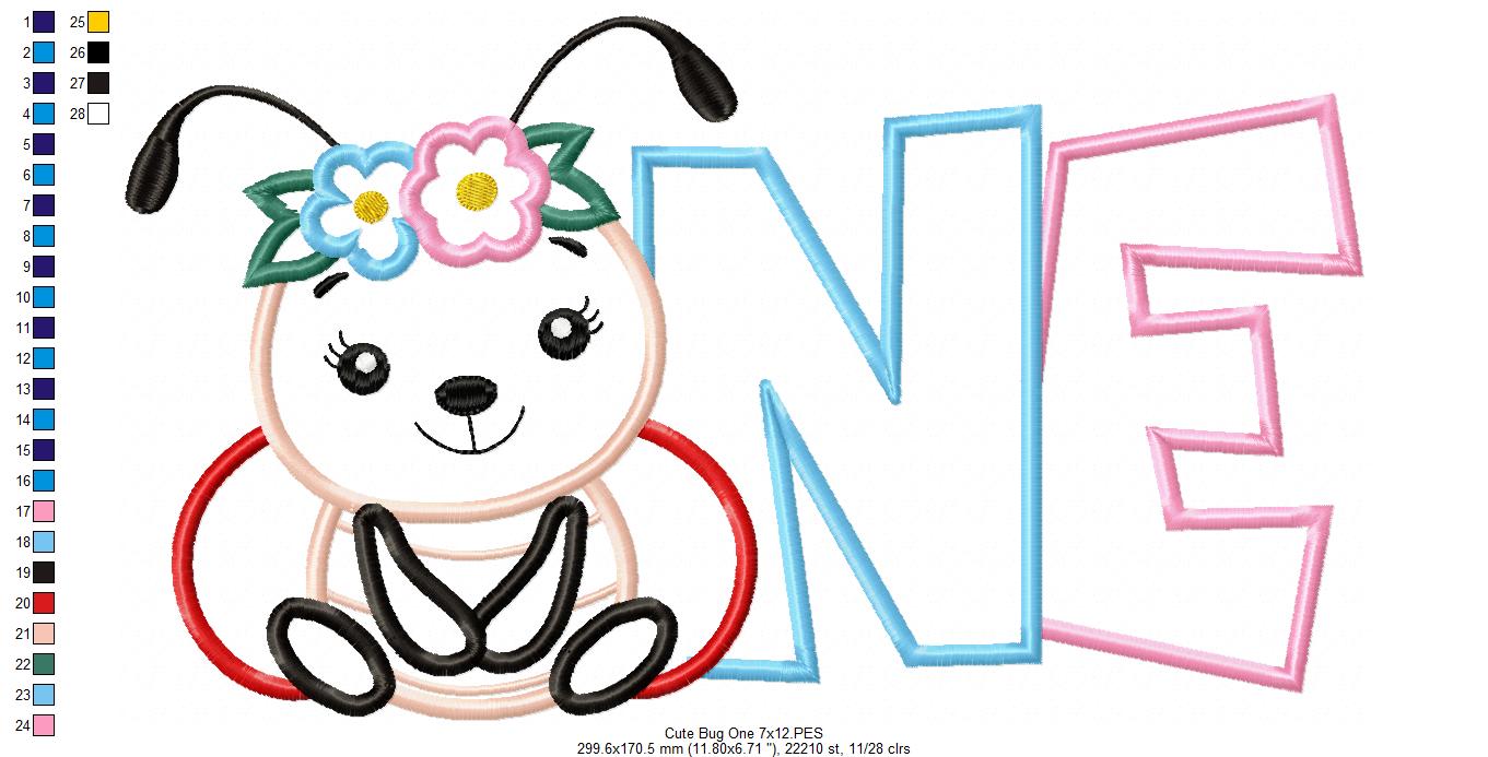 Cute Bug One 1st Birthday - Applique