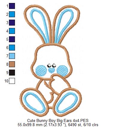 Sweet Baby Bunny Big Ears - Appliqué - Machine Embroidery Design