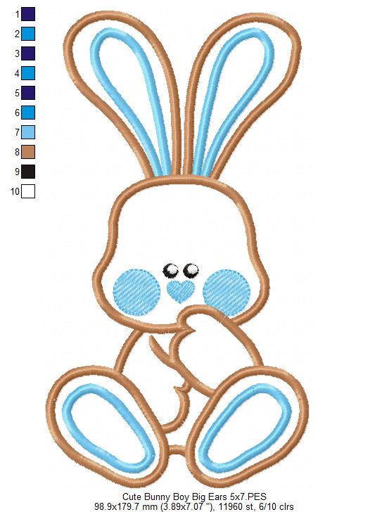 Sweet Baby Bunny Big Ears - Appliqué - Machine Embroidery Design