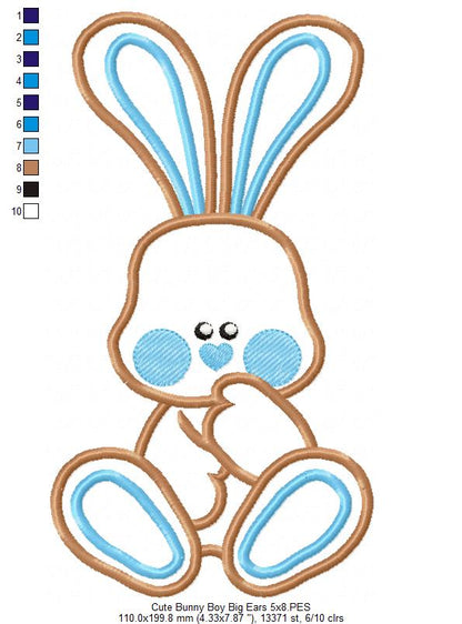 Sweet Baby Bunny Big Ears - Appliqué - Machine Embroidery Design