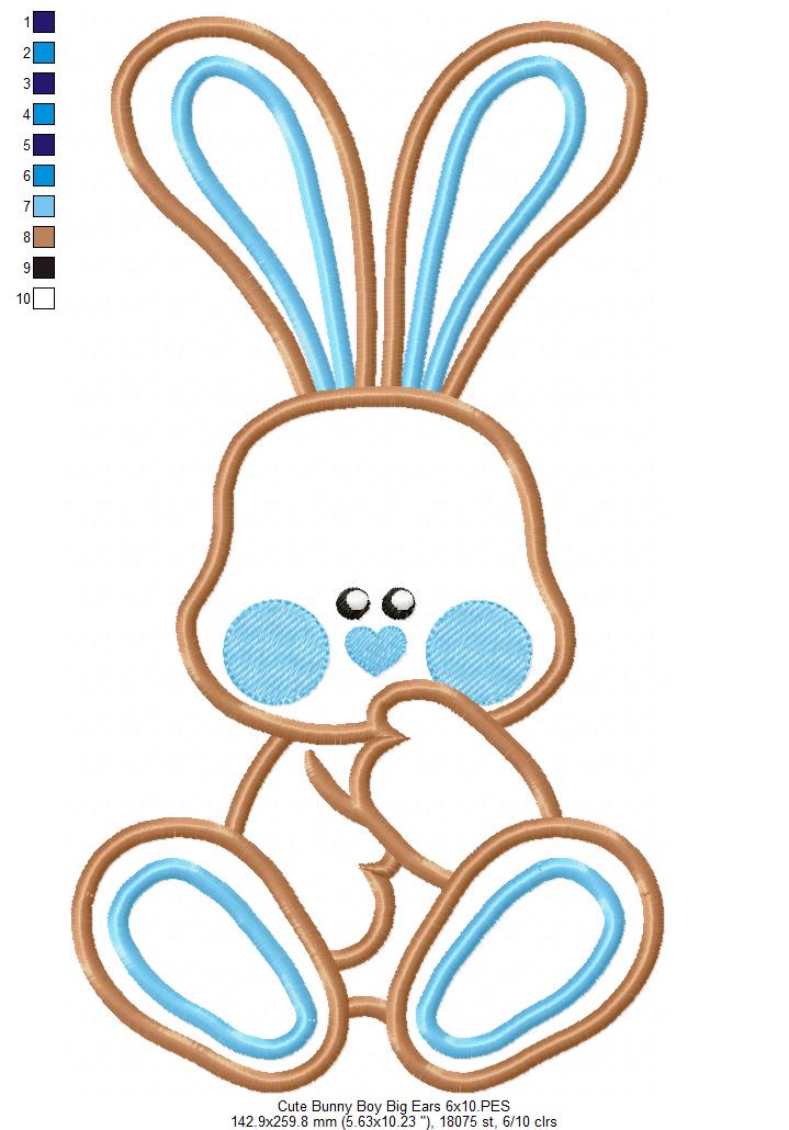 Sweet Baby Bunny Big Ears - Appliqué - Machine Embroidery Design