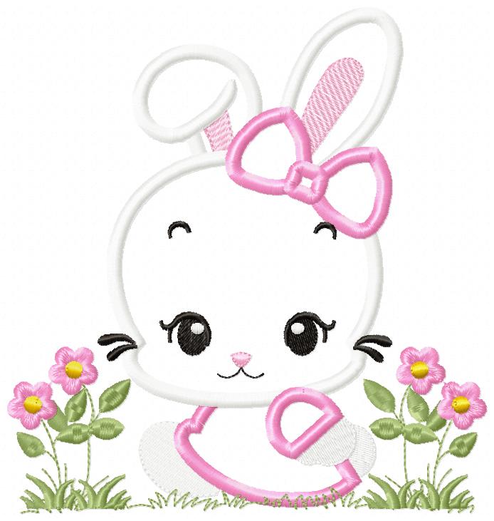 Cute Bunny Girl with Bow - Applique - Machine Embroidery Design