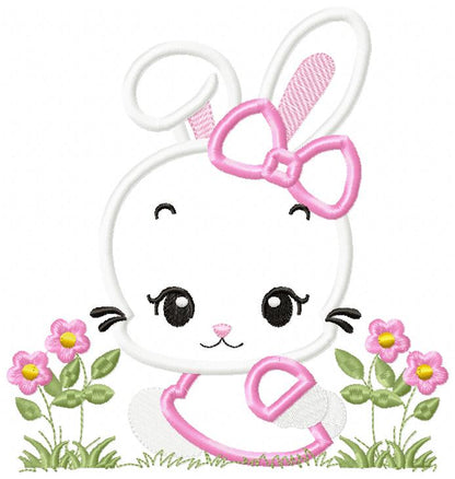 Cute Bunny Girl with Bow - Applique - Machine Embroidery Design