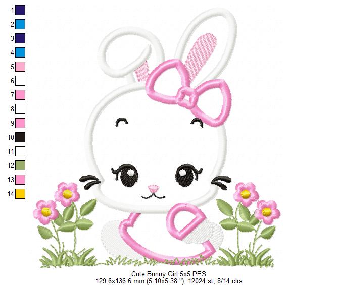 Cute Bunny Girl with Bow - Applique - Machine Embroidery Design