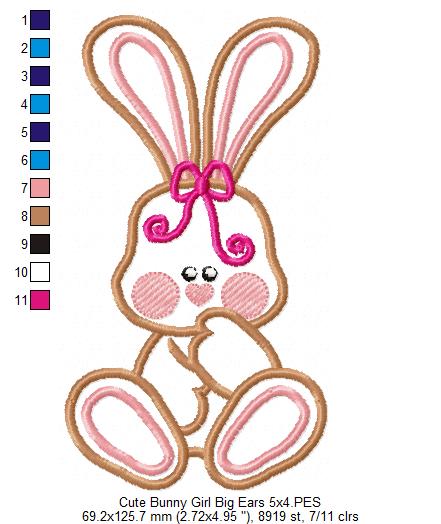 Cute Bunny Girl Big Ears - Applique Embroidery