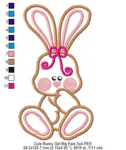 Cute Bunny Girl Big Ears - Applique Embroidery