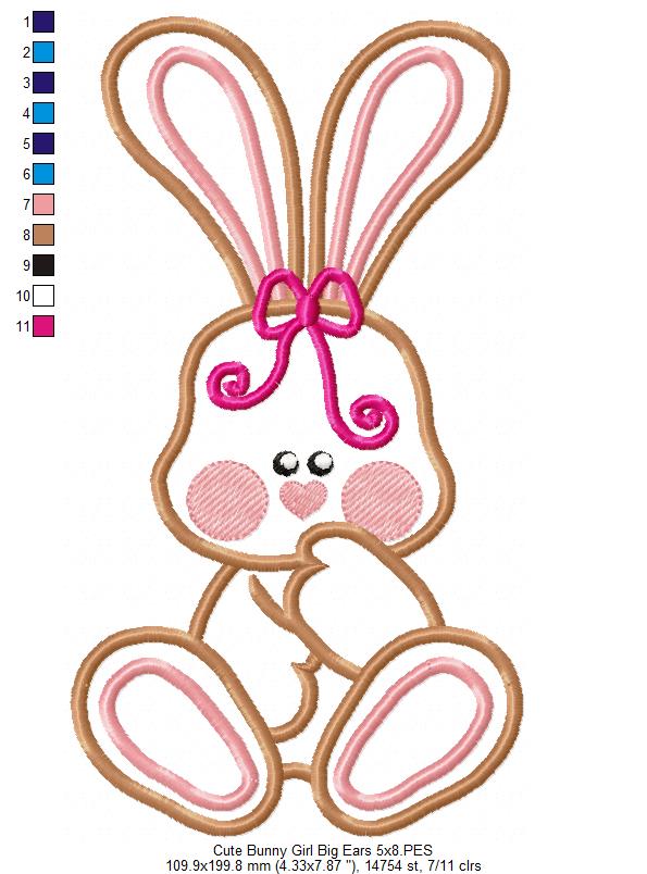 Cute Bunny Girl Big Ears - Applique Embroidery