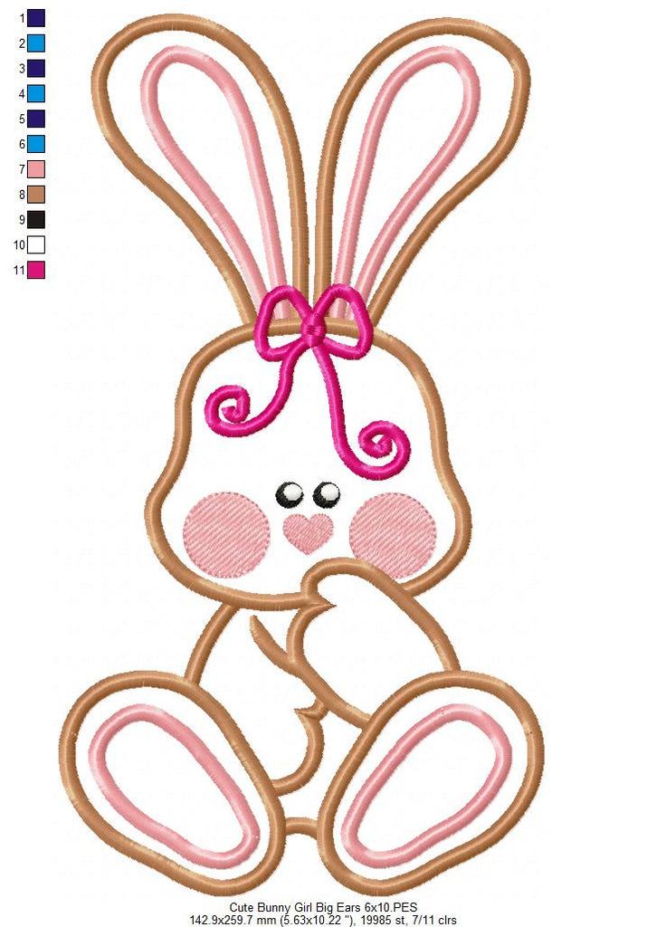 Cute Bunny Girl Big Ears - Applique Embroidery