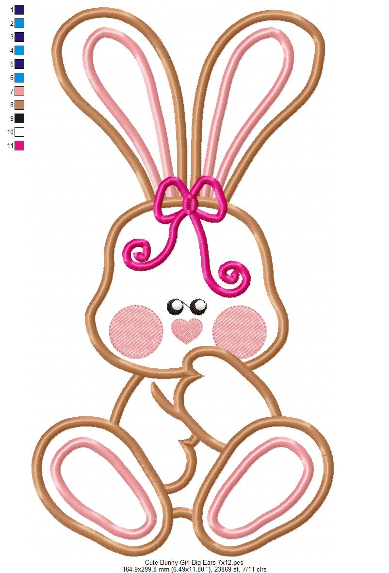 Cute Bunny Girl Big Ears - Applique Embroidery