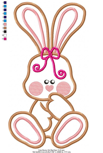 Cute Bunny Girl Big Ears - Applique Embroidery