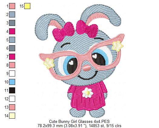 Cute Bunny Girl with Glasses - Fill Stitch - Machine Embroidery Design